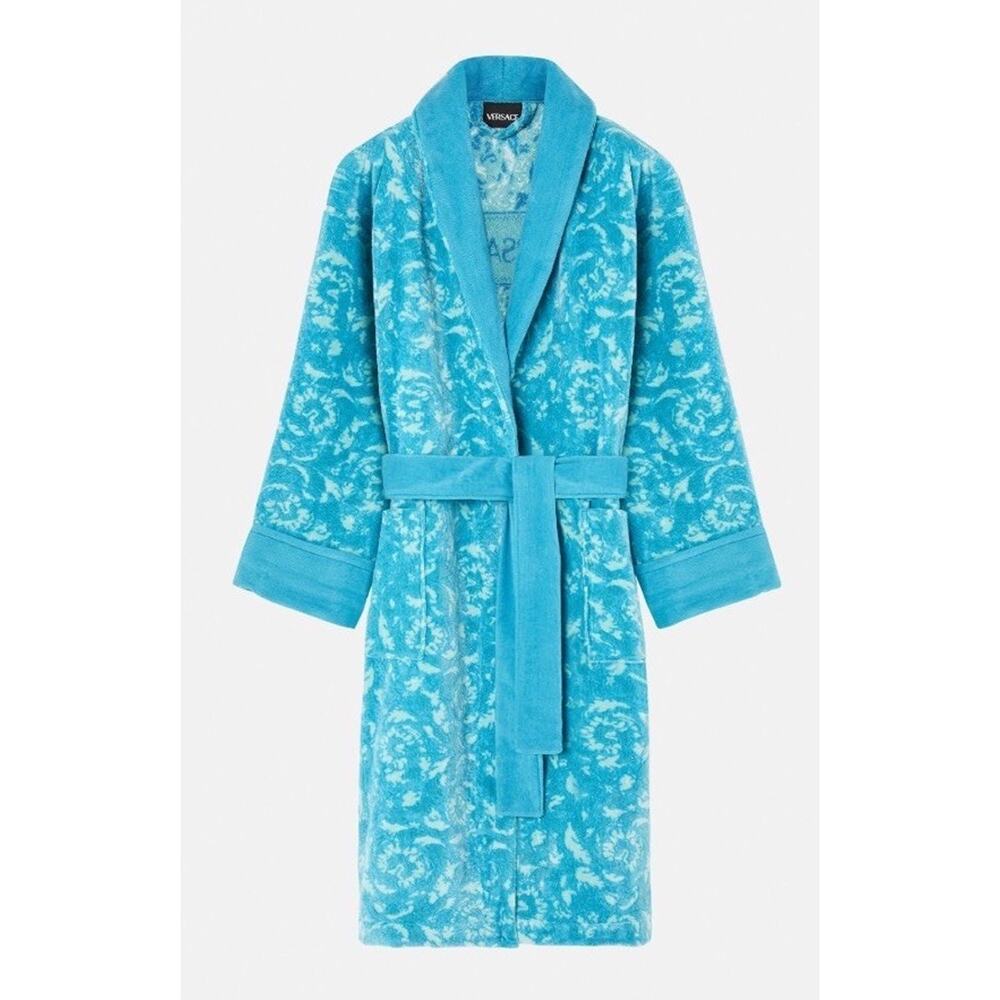 Versace Medusa Cotton/Cashmere Barocco Bath Robe Azure M ZACJ00008 IT NWT $2599